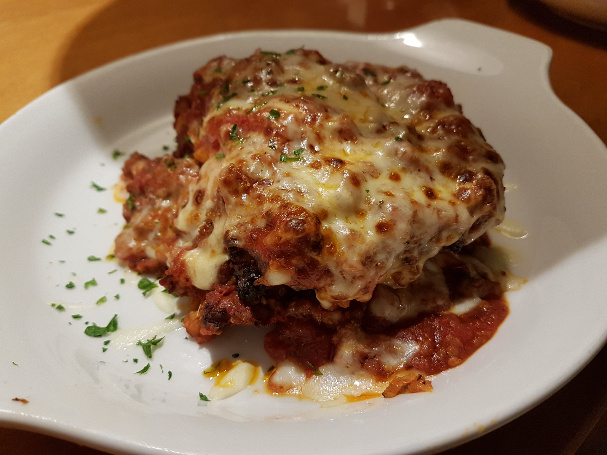 Lasanha servida no restaurante Olive Garden em Orlando