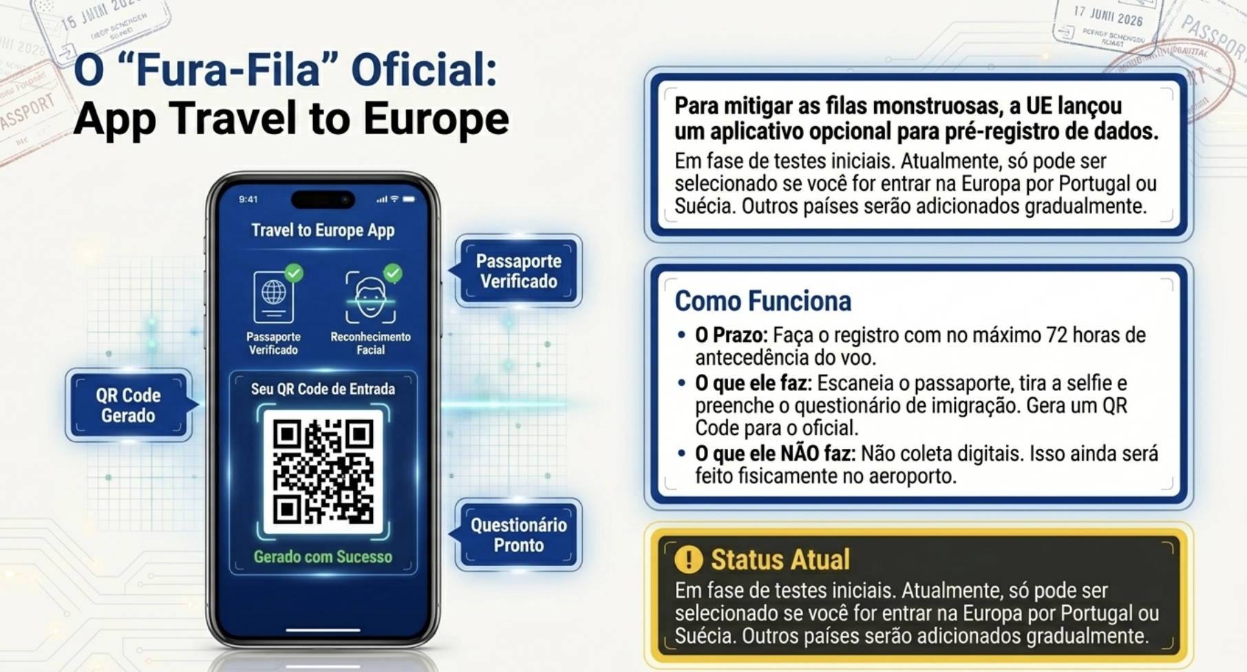 O aplicativo Travel to Europe promete agilizar as filas do EES nos aeroportos.