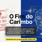 Imagem que ilustra o fim do carimbo no passaporte e a transição para as fronteiras digitais e controle biométrico EES na Europa