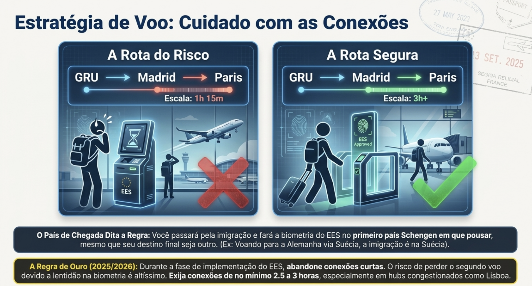 O risco de perder voos comprados separadamente com as novas filas de biometria.