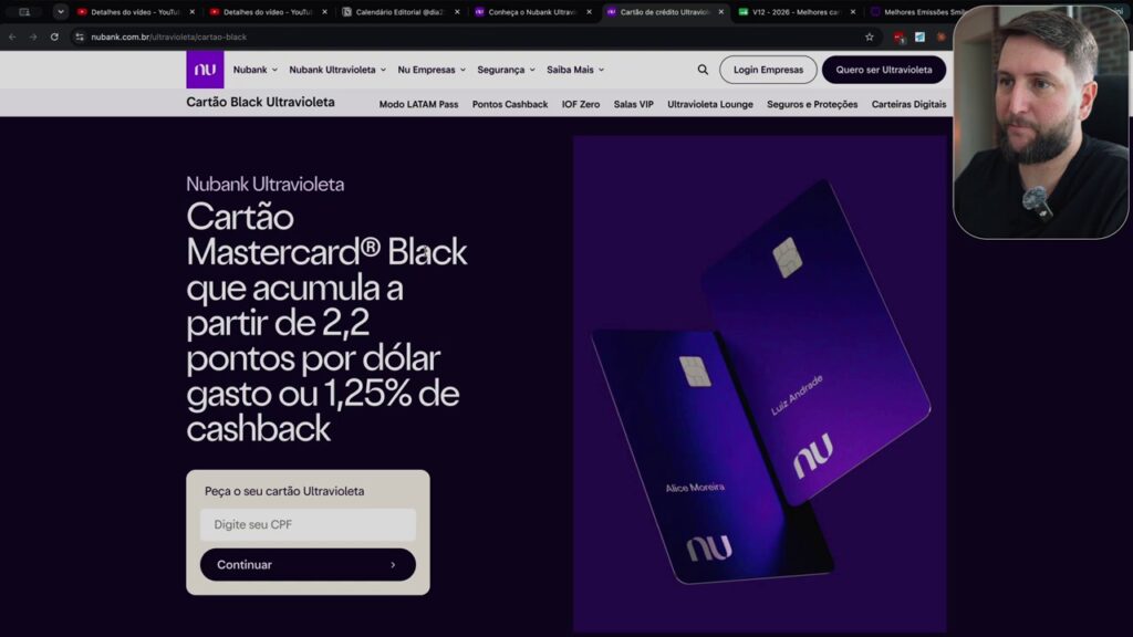 Cartão Nubank Ultravioleta Mastercard Black, versão física roxa