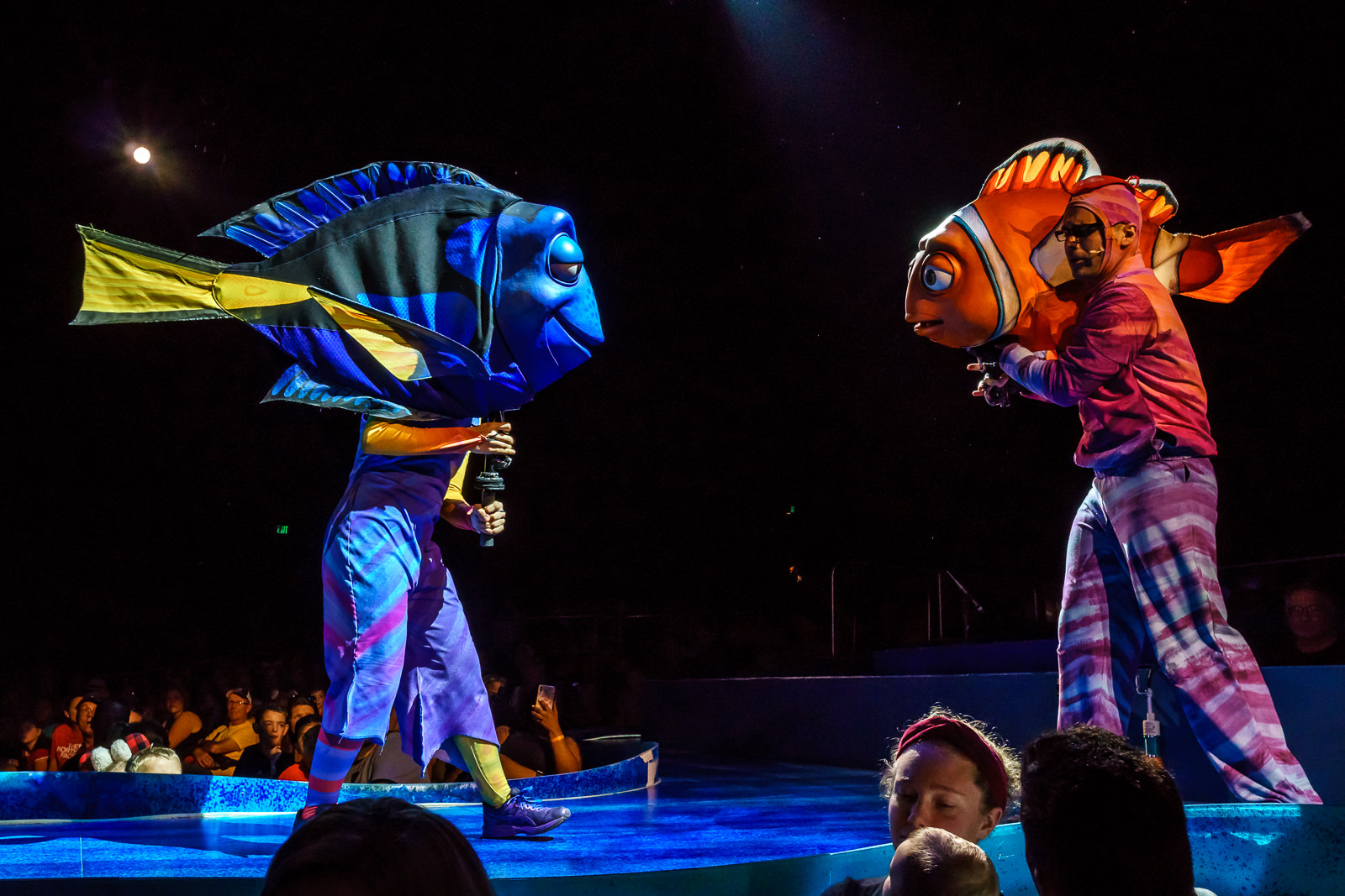 Dory e Marlin no palco do Finding Nemo the Musical