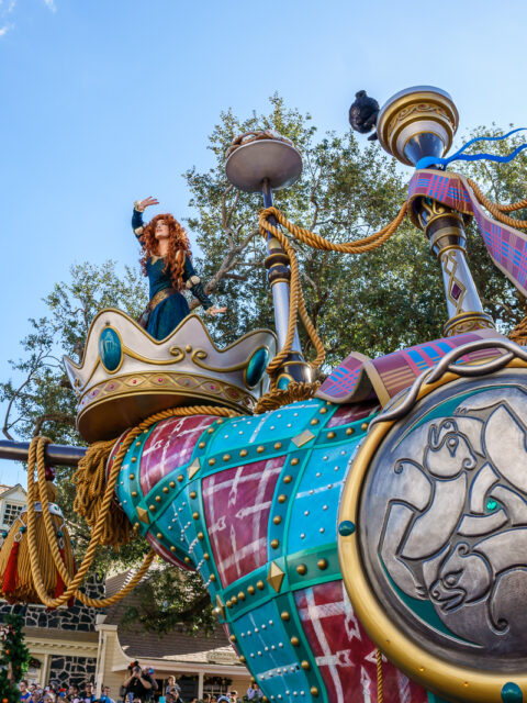 Multidao acompanhando desfile em frente ao castelo no Magic Kingdom