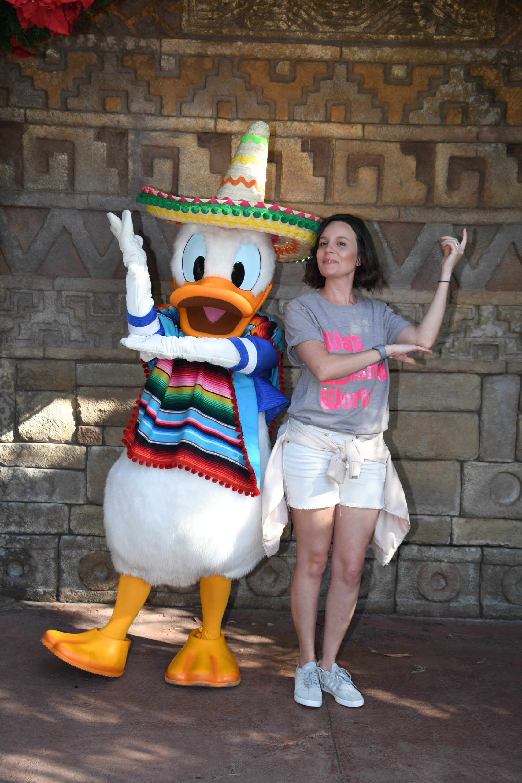 Pato Donald de sombreiro mexicano em encontro de personagem no pavilhão do México do EPCOT
