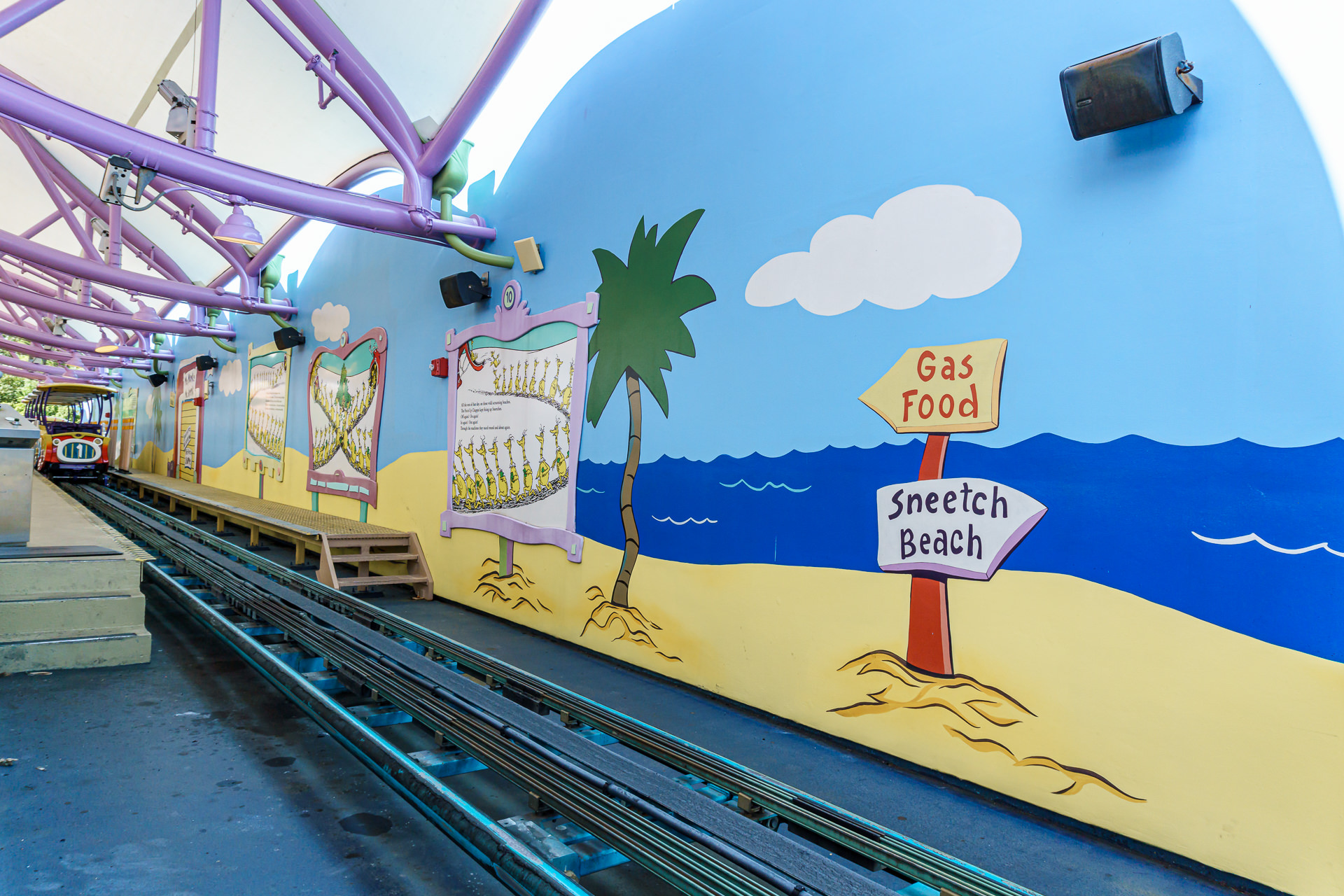 Area tematica Seuss Landing com trenzinho no parque Islands of Adventure da Universal em Orlando