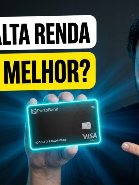 Rudi apontando para o cartão Porto Bank Visa Infinite, com o texto Cartão alta renda: qual é o melhor?