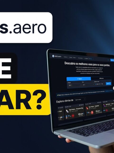 Homem apontando para um notebook com o site Seats.aero aberto, ao lado da pergunta Vale Pagar?