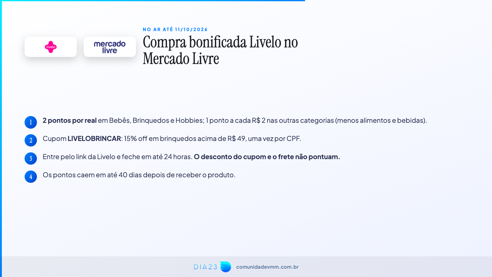 Compra bonificada Livelo no Mercado Livre