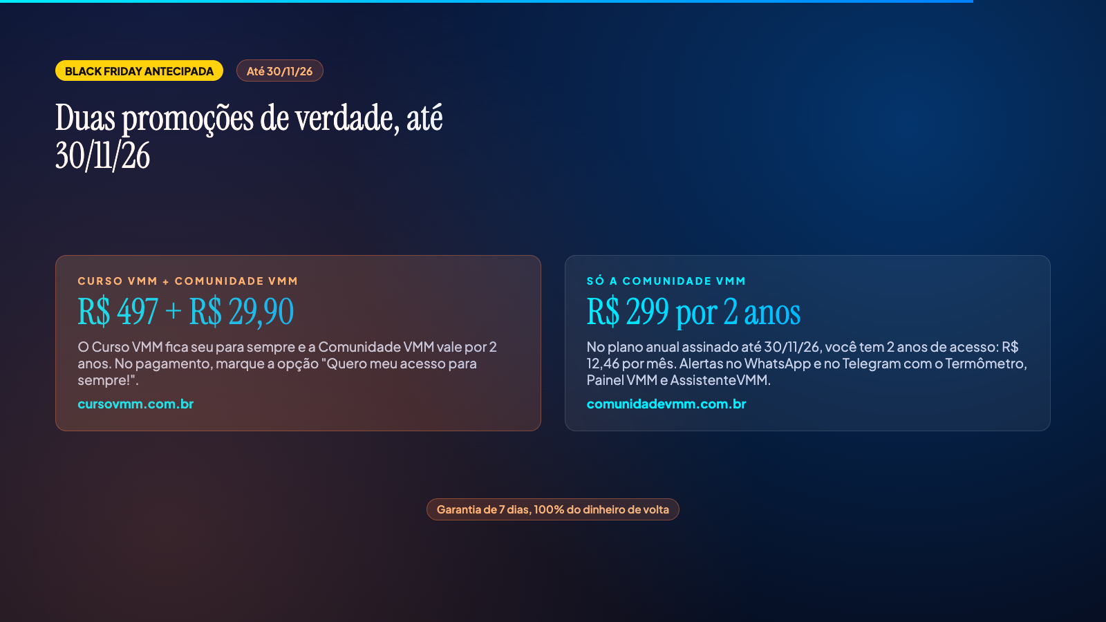 Black Friday Antecipada da Comunidade VMM com as duas promoções