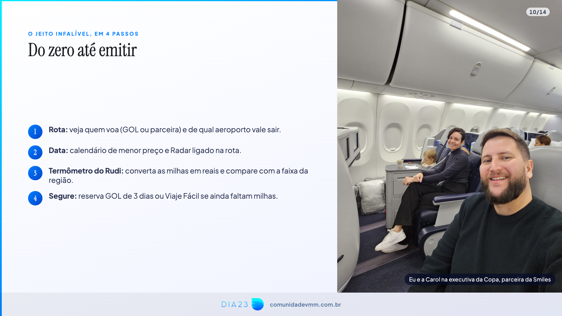 O jeito em 4 passos para emitir passagem na Smiles, com Rudi e Carol na executiva da Copa