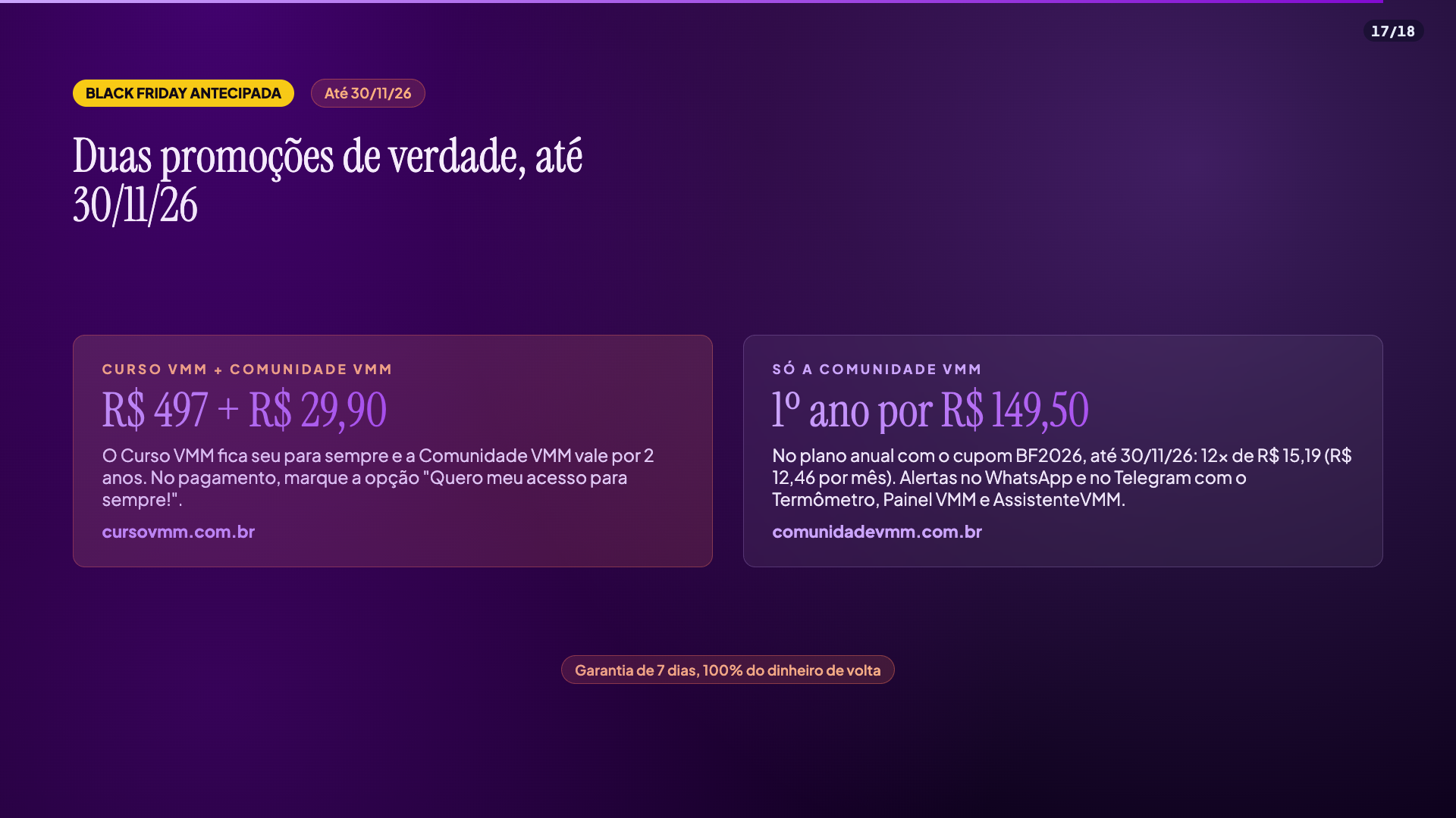 Black Friday Antecipada da Comunidade VMM e do Curso VMM até 30/11/26